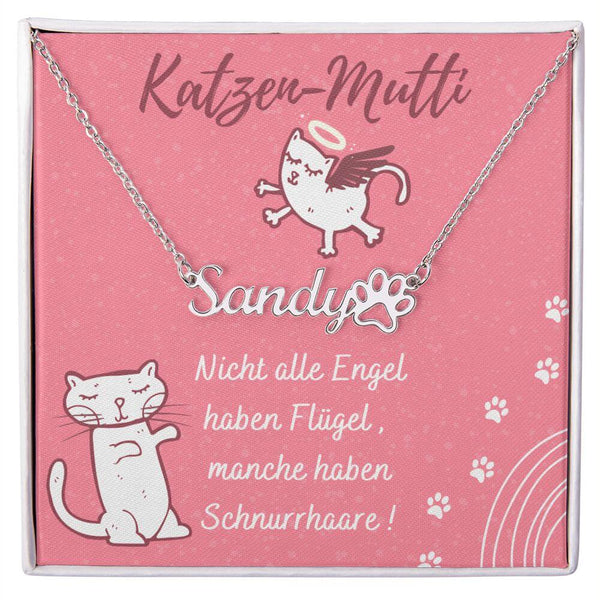 Niedliche Halskette mit Pfoten-Symbol und Name deiner Katze