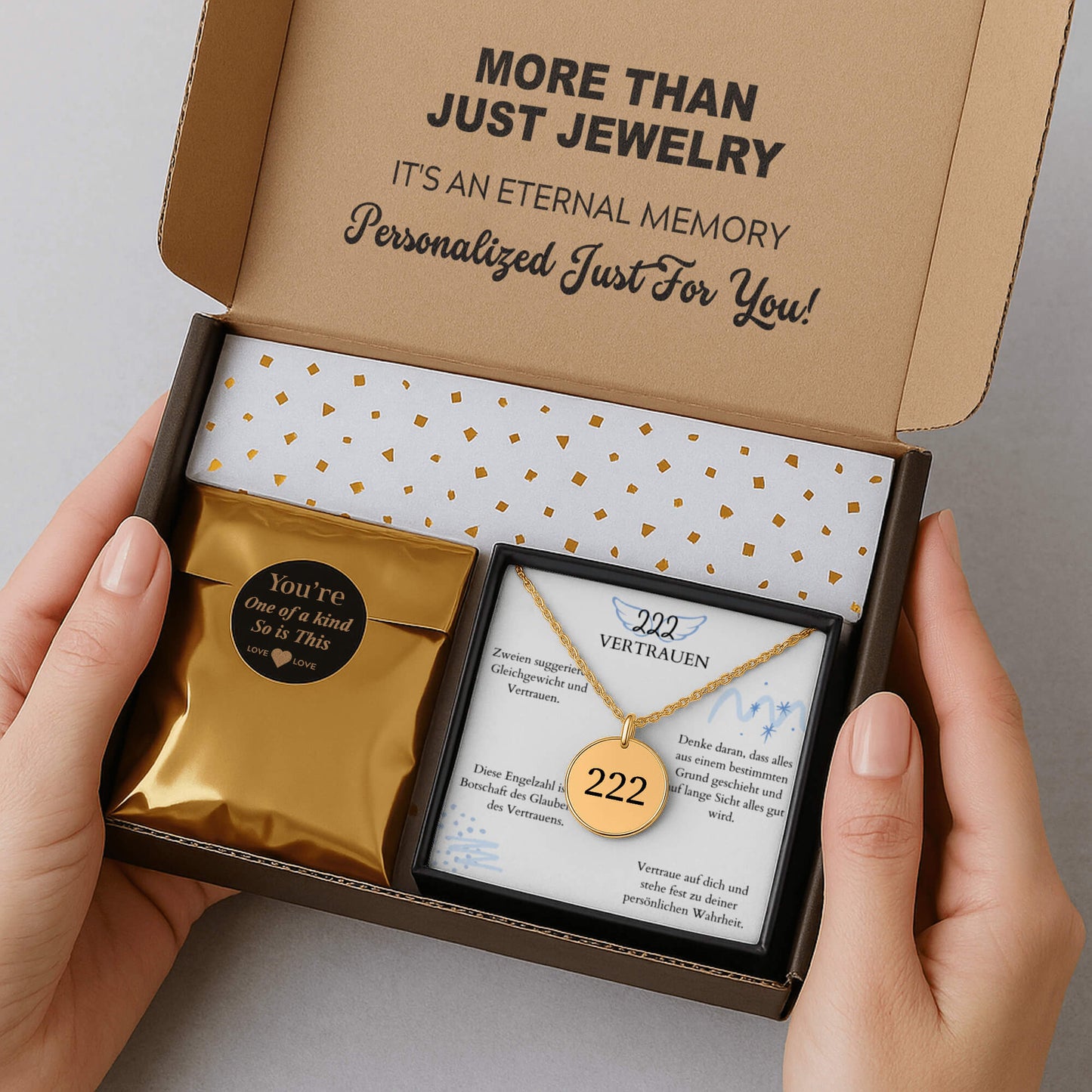 Engelszahl 222 - Kette mit Karte & Gravur