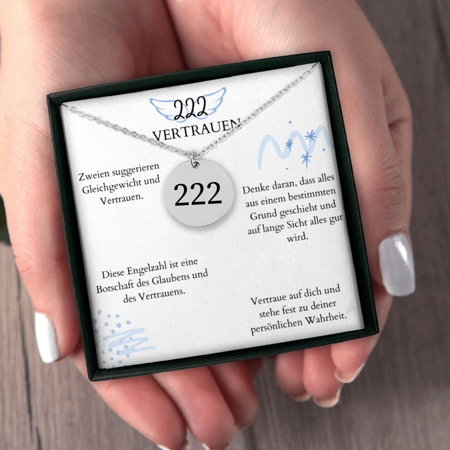 Engelszahl 222 - Kette mit Karte & Gravur