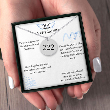 Engelszahl 222 - Kette mit Karte & Gravur