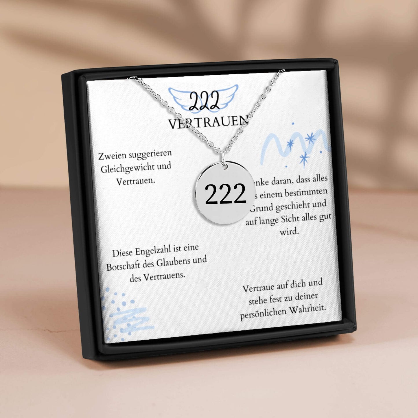 Engelszahl 222 - Kette mit Karte & Gravur