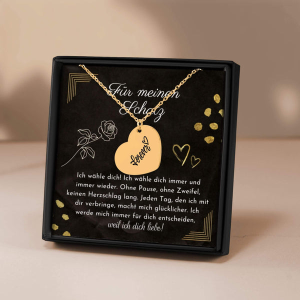 Halskette für Frau, Halskette für Schatz, Geschenk Jahrestag, Geschenkidee für Frau, forever in love, Herzkette mit Karte für  Frau 