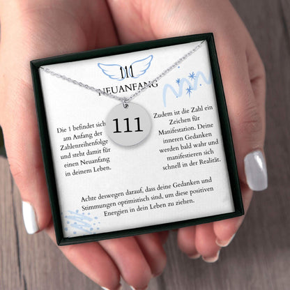 Engelszahl 111 - Kette mit Karte & Gravur