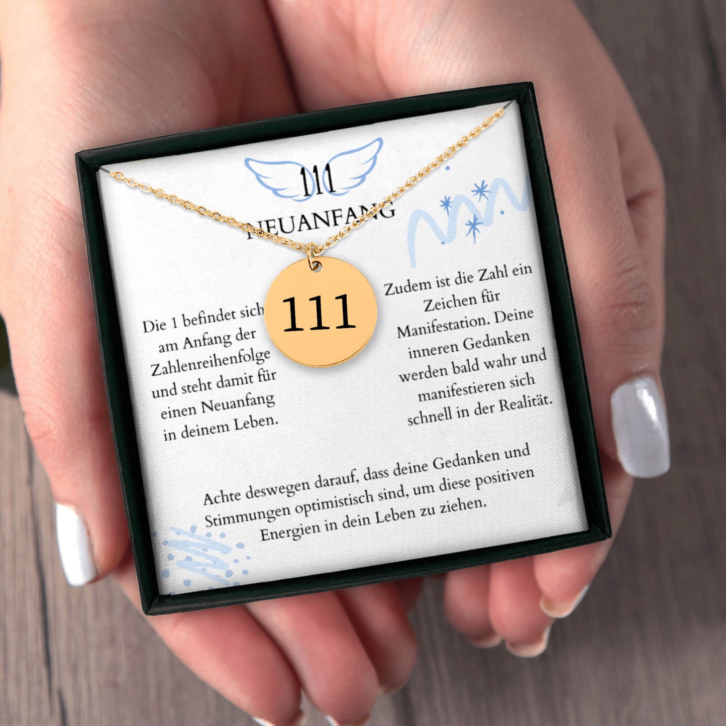 Engelszahl 111 - Kette mit Karte & Gravur