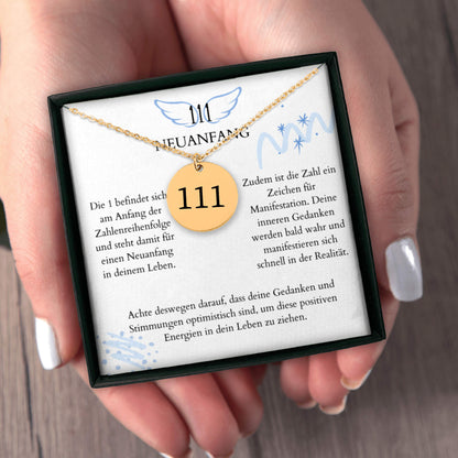 Engelszahl 111 - Kette mit Karte & Gravur
