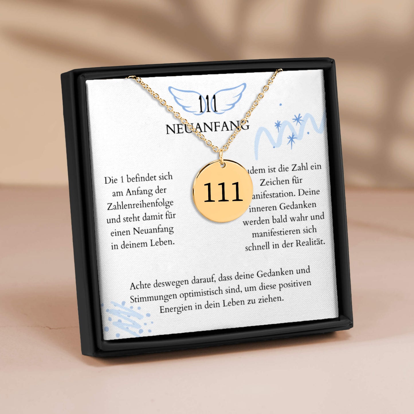 Engelszahl 111 - Kette mit Karte & Gravur